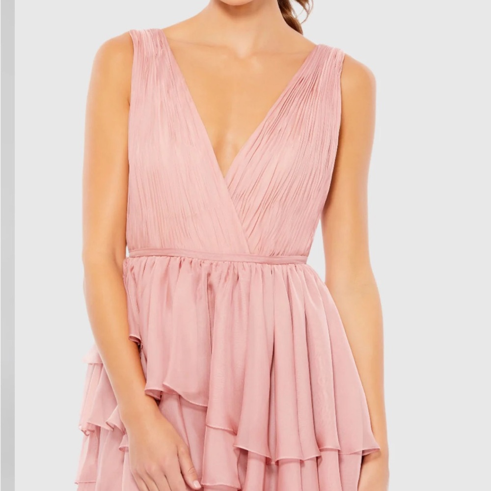 NWT leena for Mac Duggal High Low Tiered Gown with Built in Bodysuit Rose Pink - Picture 3 of 6
